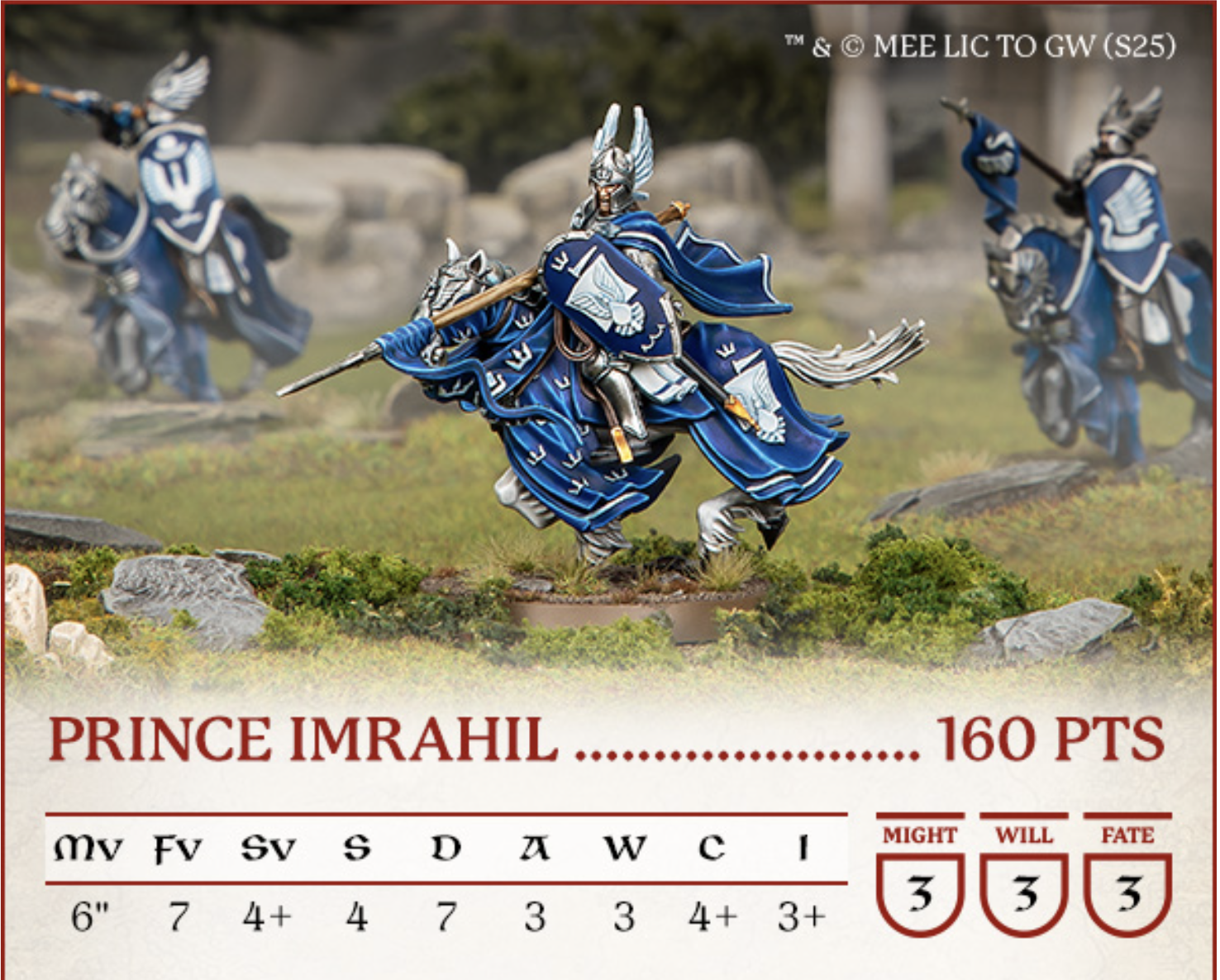 A sample model profile, Prince Imrahil, from the Middle Earth Strategy Battle Game.