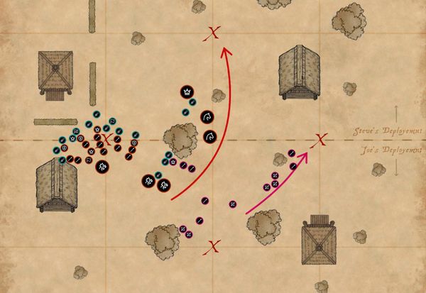 My late game plan worked, and I managed to get my cavalry to Objective 4 at the top, and shuffle my Haradrim over to Objective 3.