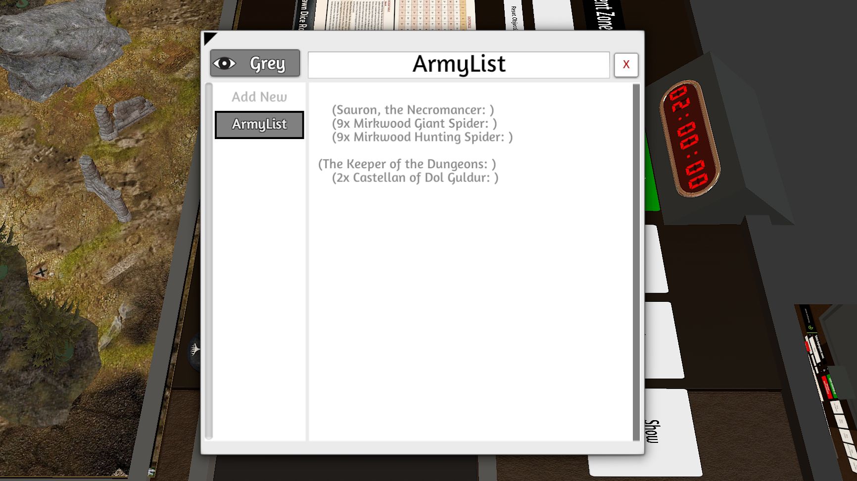 A pasted list into the "Notebook" dialog on Tabletop Simulator