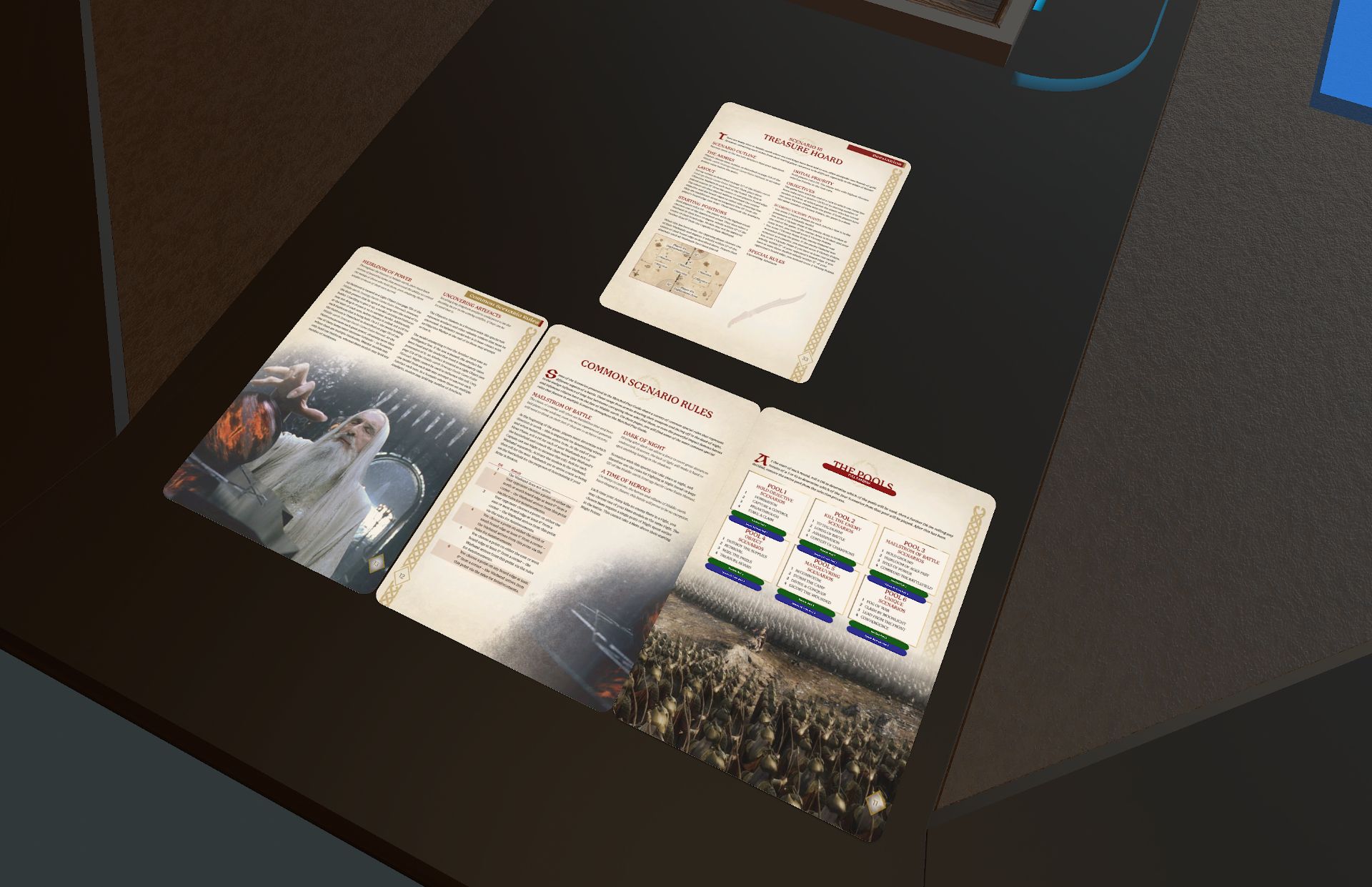Screenshot from the south-end of the table, showing the available scenarios in MESBG