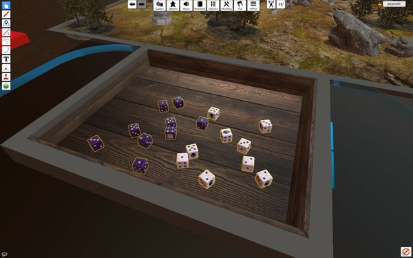 The dice tray found at the south-end of the table
